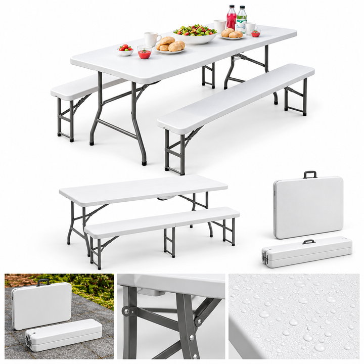 TREGGO – Skladací stôl 180 × 75 cm + dve lavice

